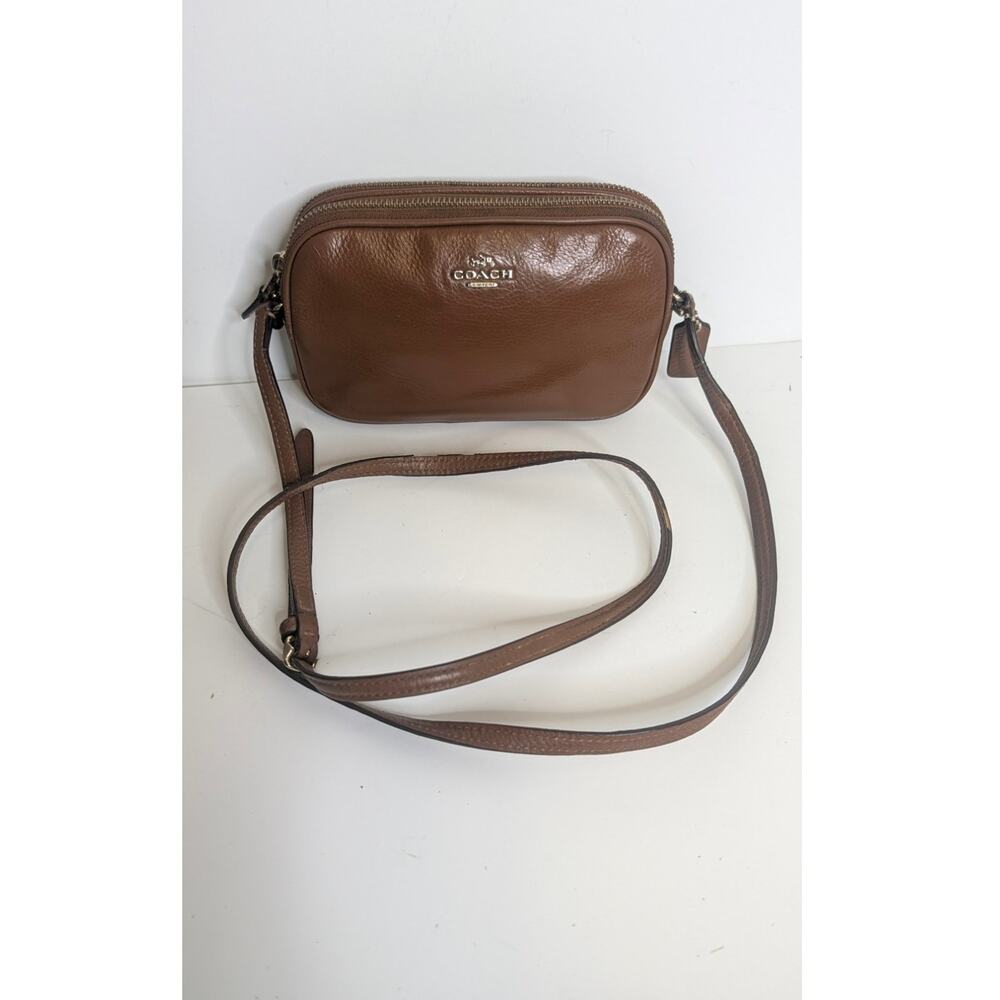 Coach caramel brown camera crossbody bag double zip